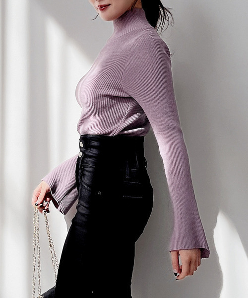 MIIA（ミーア）の「フレアスリーブリブニット（ニット/セーター・レディース・ブラック/オフホワイト/パープル・FREE）」の21枚目の写真