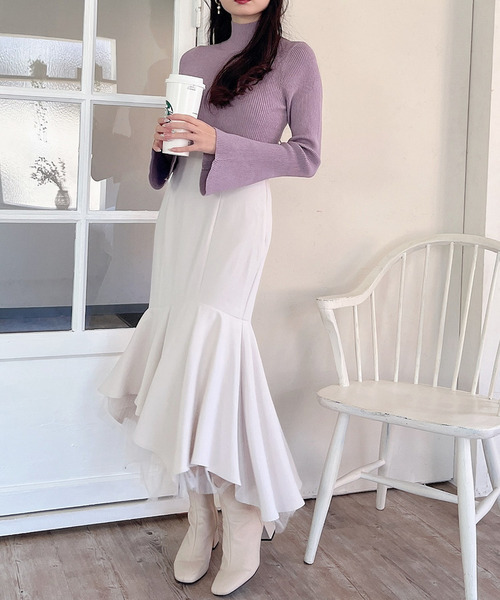 MIIA（ミーア）の「フレアスリーブリブニット（ニット/セーター・レディース・ブラック/オフホワイト/パープル・FREE）」の4枚目の写真