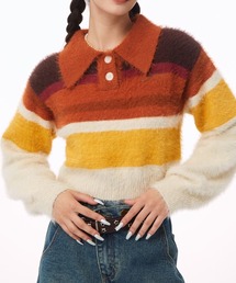 POLO襟ショートボーダーニット