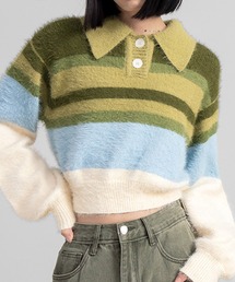 POLO襟ショートボーダーニット