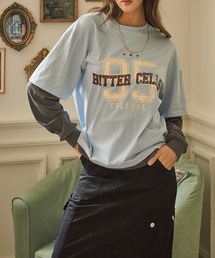 [BITTER CELLS] PLIER LAYERED Tシャツ ★新作・24AW★人気 24AW】WOMEN ウォーム先染めボーダー天竺 長袖シャツ ネイビー