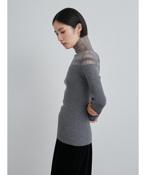 MIESROHE（ミースロエ）の「washableシアーRIB切り替えニットTOPS（ニット/セーター・レディース・グレー/ホワイト/ブラック・FREE）」の14枚目の写真