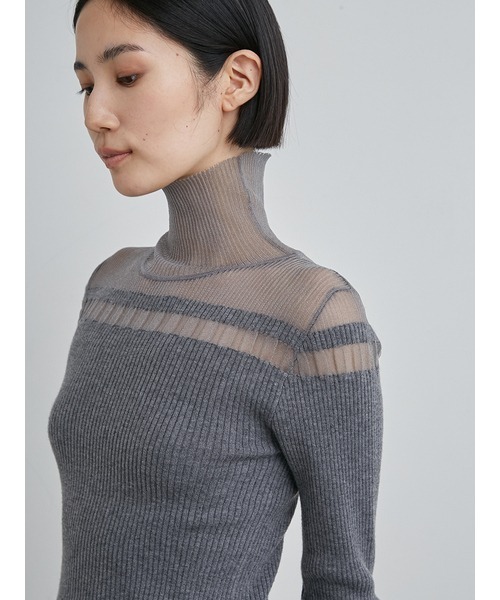 MIESROHE（ミースロエ）の「washableシアーRIB切り替えニットTOPS（ニット/セーター・レディース・グレー/ホワイト/ブラック・FREE）」の15枚目の写真