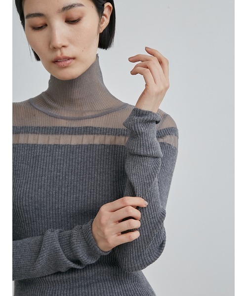MIESROHE（ミースロエ）の「washableシアーRIB切り替えニットTOPS（ニット/セーター・レディース・グレー/ホワイト/ブラック・FREE）」の16枚目の写真