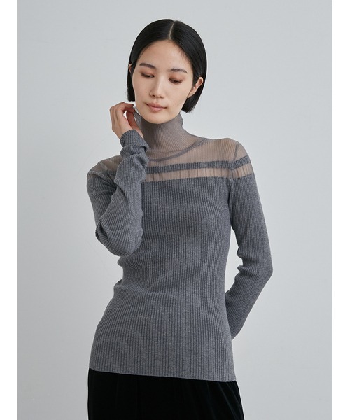 MIESROHE（ミースロエ）の「washableシアーRIB切り替えニットTOPS（ニット/セーター・レディース・グレー/ホワイト/ブラック・FREE）」の20枚目の写真