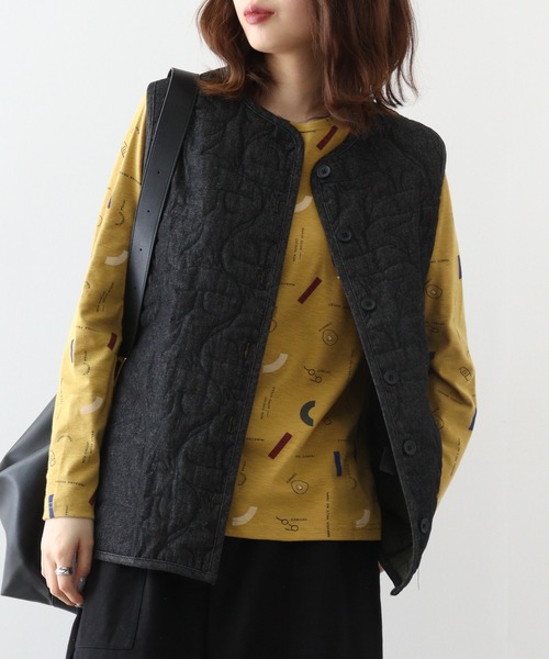 Emago(イマゴ)の「EMAGO 朝食総柄プリントロングスリーブ(Tシャツ/カットソー・レディース・マスタード/アイボリー/ブルー/ブラック・FREE)」の4枚目の写真