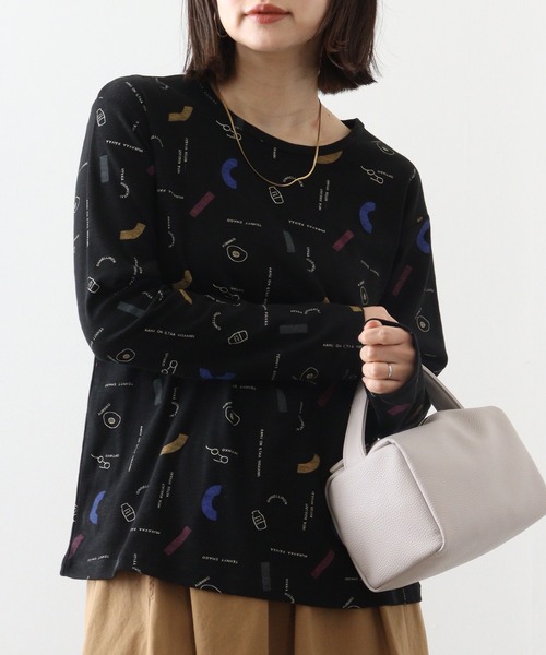 Emago（イマゴ）の「EMAGO 朝食総柄ﾌﾟﾘﾝﾄﾛﾝｸﾞｽﾘｰﾌﾞ（Tシャツ