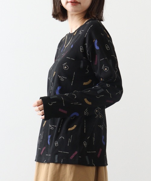 Emago(イマゴ)の「EMAGO 朝食総柄プリントロングスリーブ(Tシャツ/カットソー・レディース・マスタード/アイボリー/ブルー/ブラック・FREE)」の10枚目の写真