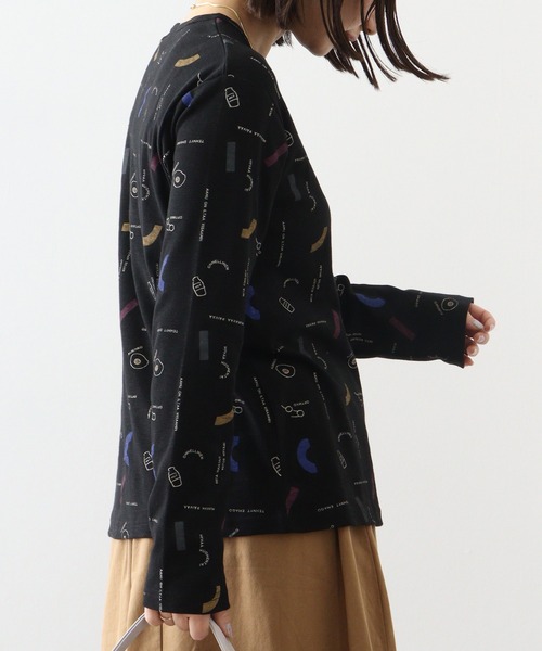 Emago(イマゴ)の「EMAGO 朝食総柄プリントロングスリーブ(Tシャツ/カットソー・レディース・マスタード/アイボリー/ブルー/ブラック・FREE)」の11枚目の写真