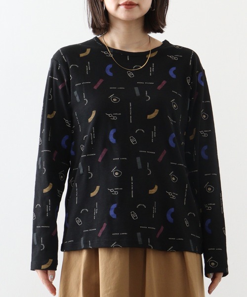 tシャツ EMAGO 朝食総柄プリントタートル レディース Emago tシャツ EMAGO 朝食総柄プリントタートル レディース