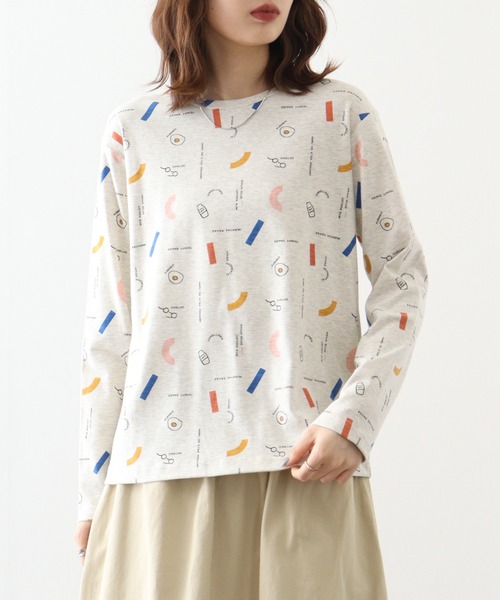 Emago(イマゴ)の「EMAGO 朝食総柄プリントロングスリーブ(Tシャツ/カットソー・レディース・マスタード/アイボリー/ブルー/ブラック・FREE)」の5枚目の写真