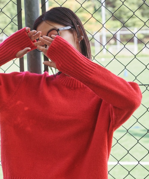 Auntie Rosa Holiday（アンティローザホリデー）の「フィンガーホールクルーネックニット（ニット/セーター・レディース・グレー/アイボリー/ブラウン/レッド/オレンジ/グリーン/ライトグリーン・FREE）」の6枚目の写真