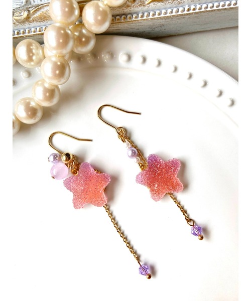 tone(トーン)の「【MUURABBTI】お菓子の星の可愛いピアス(MA)(ピアス(両耳用)・レディース・パープル/ピンク/イエロー/ブルー・FREE)」の1枚目の写真