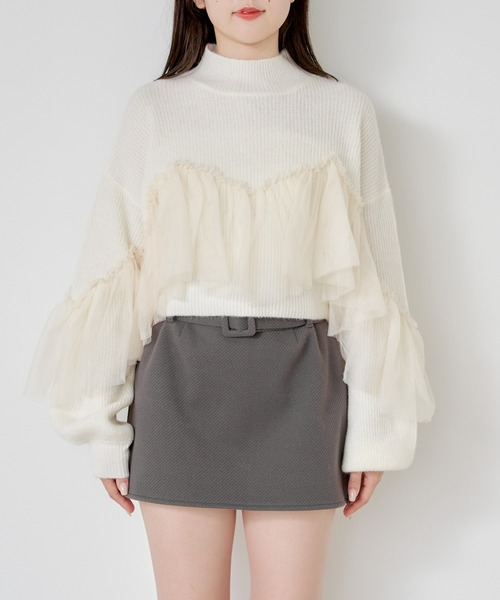 Chico（チコ）の「チュールビスチェ切替ニット（ニット/セーター・レディース・アイボリー/グレー/チャコールグレー/ライトベージュ・FREE）」の20枚目の写真