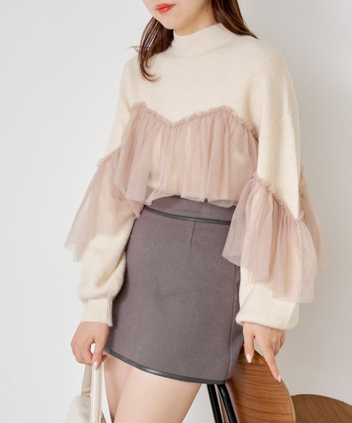 Chico（チコ）の「チュールビスチェ切替ニット（ニット/セーター・レディース・アイボリー/グレー/チャコールグレー/ライトベージュ・FREE）」の15枚目の写真