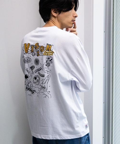 VISION STREET WEAR(ヴィジョンストリートウェア)の「VISION STREET WEAR スペースマルチイラスト長袖Tシャツ(Tシャツ/カットソー・メンズ・ブラック/杢グレー/ホワイト・L/XL/M)」の2枚目の写真