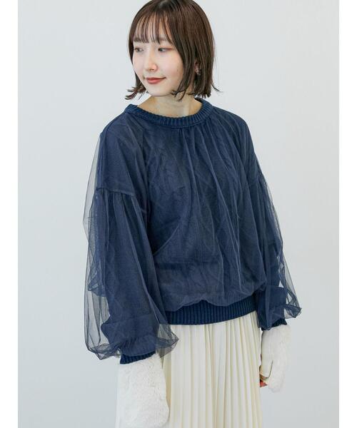 Te chichi TERRASSE（テチチテラス）の「チュール重ねケーブルニット（ニット/セーター・レディース・グレー/オフホワイト/ネイビー・F）」の3枚目の写真