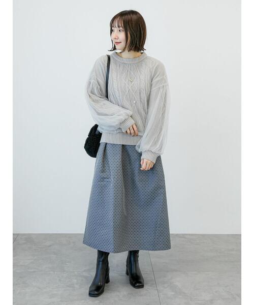 Te chichi TERRASSE（テチチテラス）の「チュール重ねケーブルニット（ニット/セーター・レディース・グレー/オフホワイト/ネイビー・F）」の8枚目の写真