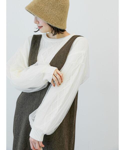 Te chichi TERRASSE（テチチテラス）の「チュール重ねケーブルニット（ニット/セーター・レディース・グレー/オフホワイト/ネイビー・F）」の13枚目の写真