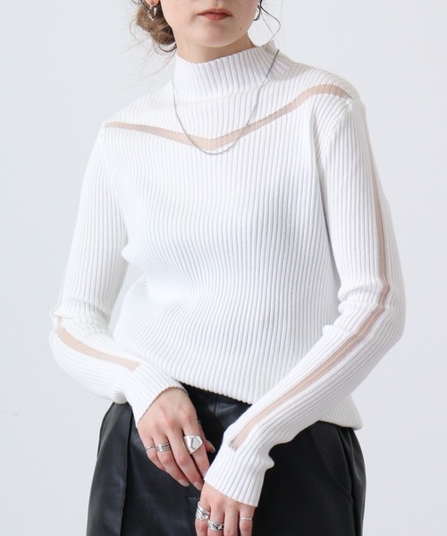Y/lim(イリム)の「プチハイネックシアーラインニット(ニット/セーター・レディース・ブラック/オフホワイト・M/L)」の4枚目の写真