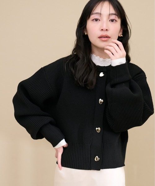 セール】ハート釦ポリニットカーディガン（カーディガン/ボレロ