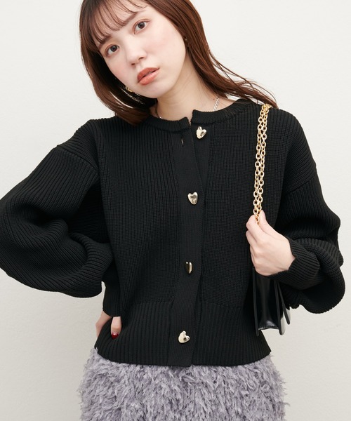 セール】ハート釦ポリニットカーディガン（カーディガン/ボレロ