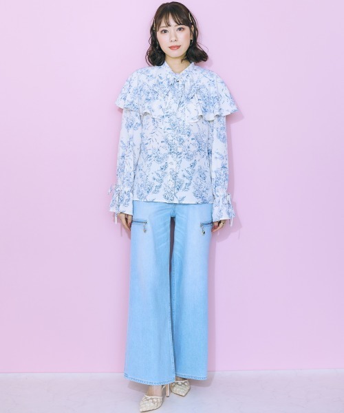 marun（マルン）の「＜大きいサイズ＞ 線画花柄プリントブラウス　marun（シャツ/ブラウス・レディース・ダークグリーン/ブルー・LL/4L/L/5L/3L）」の17枚目の写真