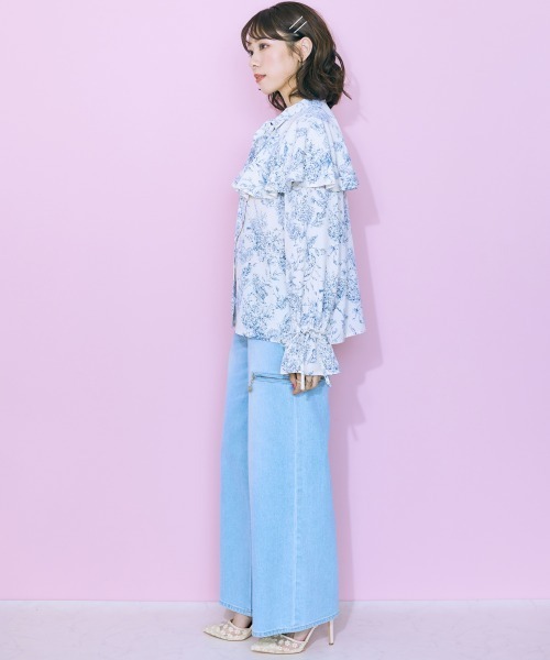marun（マルン）の「＜大きいサイズ＞ 線画花柄プリントブラウス　marun（シャツ/ブラウス・レディース・ダークグリーン/ブルー・LL/4L/L/5L/3L）」の18枚目の写真