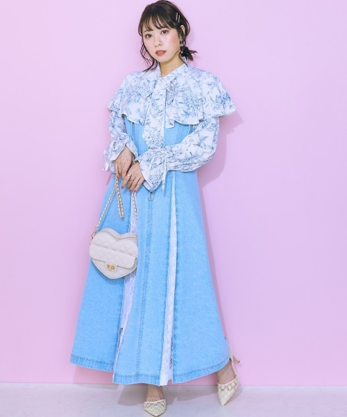 marun（マルン）の「＜大きいサイズ＞ 線画花柄プリントブラウス　marun（シャツ/ブラウス・レディース・ダークグリーン/ブルー・LL/4L/L/5L/3L）」の7枚目の写真