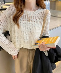 トレンドの透かしクロシェ編みニットトップス サマーニット