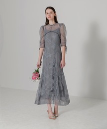 LEJA】パイピング加工リボンパフスリーブボレロ付き花柄マーメイド
