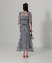 LEJA】パイピング加工リボンパフスリーブボレロ付き花柄