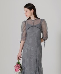 LEJA】パイピング加工リボンパフスリーブボレロ付き花柄