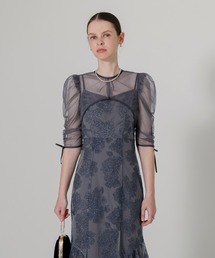 LEJA】パイピング加工リボンパフスリーブボレロ付き花柄
