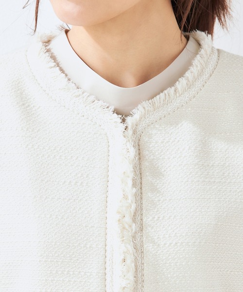 A/C DESIGN BY ALPHA CUBIC（エーシーデザインバイアルファキュービック）の「【セットアップ対応】ツイードジャケット（ノーカラージャケット・レディース・ネイビー/ベージュ・11号/9号/13号）」の8枚目の写真