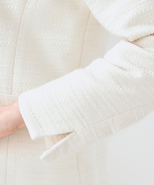 A/C DESIGN BY ALPHA CUBIC（エーシーデザインバイアルファキュービック）の「【セットアップ対応】ツイードジャケット（ノーカラージャケット・レディース・ネイビー/ベージュ・11号/9号/13号）」の9枚目の写真