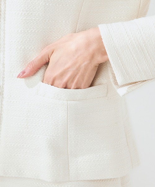 A/C DESIGN BY ALPHA CUBIC（エーシーデザインバイアルファキュービック）の「【セットアップ対応】ツイードジャケット（ノーカラージャケット・レディース・ネイビー/ベージュ・11号/9号/13号）」の10枚目の写真