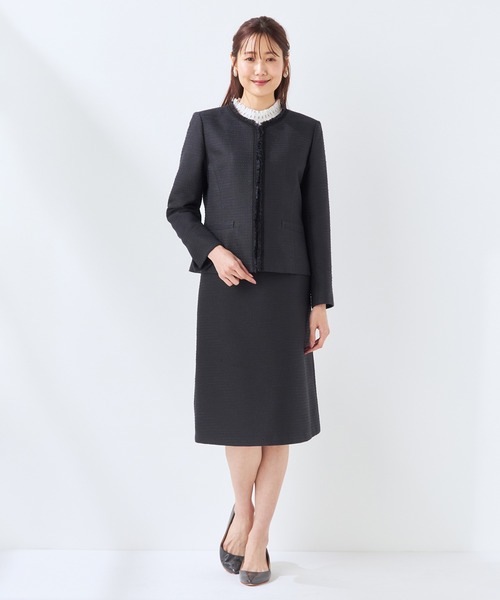 A/C DESIGN BY ALPHA CUBIC（エーシーデザインバイアルファキュービック）の「【セットアップ対応】ツイードジャケット（ノーカラージャケット・レディース・ネイビー/ベージュ・11号/9号/13号）」の15枚目の写真