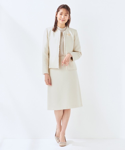 A/C DESIGN BY ALPHA CUBIC（エーシーデザインバイアルファキュービック）の「【セットアップ対応】ツイードジャケット（ノーカラージャケット・レディース・ネイビー/ベージュ・11号/9号/13号）」の14枚目の写真