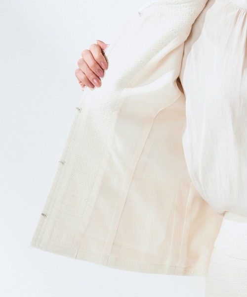 A/C DESIGN BY ALPHA CUBIC（エーシーデザインバイアルファキュービック）の「【セットアップ対応】ツイードジャケット（ノーカラージャケット・レディース・ネイビー/ベージュ・11号/9号/13号）」の13枚目の写真