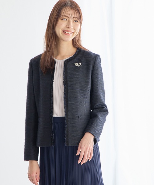 A/C DESIGN BY ALPHA CUBIC（エーシーデザインバイアルファキュービック）の「【セットアップ対応】ツイードジャケット（ノーカラージャケット・レディース・ネイビー/ベージュ・11号/9号/13号）」の19枚目の写真