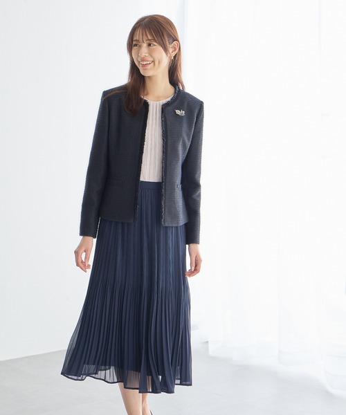 A/C DESIGN BY ALPHA CUBIC（エーシーデザインバイアルファキュービック）の「【セットアップ対応】ツイードジャケット（ノーカラージャケット・レディース・ネイビー/ベージュ・11号/9号/13号）」の20枚目の写真