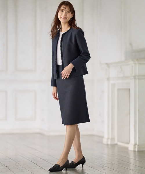 A/C DESIGN BY ALPHA CUBIC（エーシーデザインバイアルファキュービック）の「【セットアップ対応】ツイードジャケット（ノーカラージャケット・レディース・ネイビー/ベージュ・11号/9号/13号）」の21枚目の写真