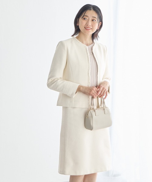 A/C DESIGN BY ALPHA CUBIC（エーシーデザインバイアルファキュービック）の「【セットアップ対応】ツイードジャケット（ノーカラージャケット・レディース・ネイビー/ベージュ・11号/9号/13号）」の17枚目の写真