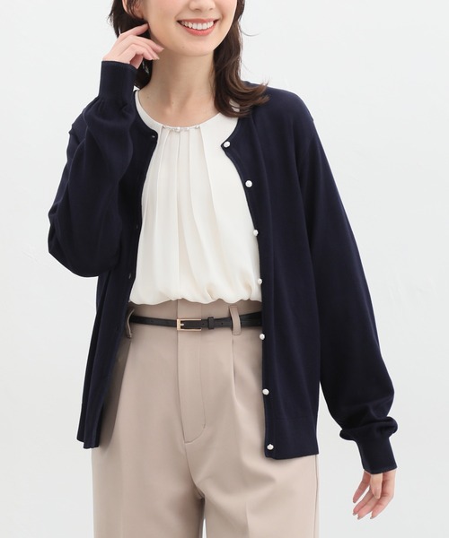 Honeys（ハニーズ）の「花粉対策ラメ使いカーディガン（カーディガン/ボレロ・レディース・ピンク/ネイビー/アイボリー/ブラック/サックスブルー/ライトベージュ・S/M/L/LL）」の4枚目の写真