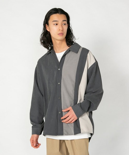 Blue Standard (ブルースタンダード)の「【BLUE STANDARD/ブルースタンダード】 フェイクスエード 無地 切り替えシャツ Tシャツ 2点セット(シャツ/ブラウス・メンズ・スミクロ/ダークブルー/ライトベージュ・MEDIUM/LARGE/X-LARGE)」の1枚目の写真