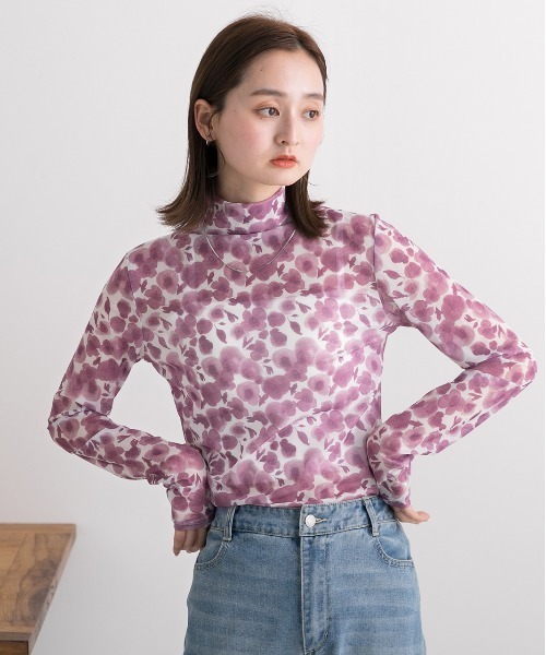 ad thie(アドティエ)の「フラワー・ハイネック シアートップス(Tシャツ/カットソー・レディース・イエロー/ピンク・FREE)」の14枚目の写真
