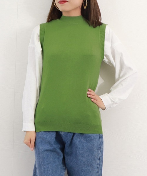 Miniministore(ミニミニストア)の「ハイネックニットタンクトップ 韓国風7色(ニット/セーター・レディース・ベージュ/ネイビー/モカ/グリーン/ピンク/ブラック/グレー・FREE)」の17枚目の写真