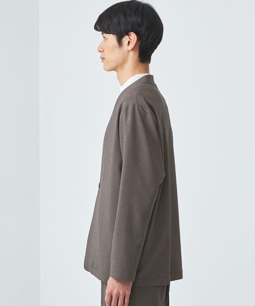 green label relaxing（グリーンレーベルリラクシング）の「A+ ピンチェック 1B ノーカラー ジャケット -ウォッシャブル・ストレッチ・防シワ-（ノーカラージャケット・メンズ・ブラウン/ネイビー・S/M/XL/L）」の8枚目の写真