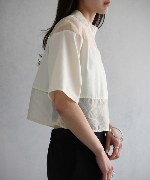 cheriella(シェリエラ)の「【cheriella】WEB限定シアー切替えプルオーバー(シャツ/ブラウス・レディース・アイボリー/ブラック/ブラウン・M)」の7枚目の写真